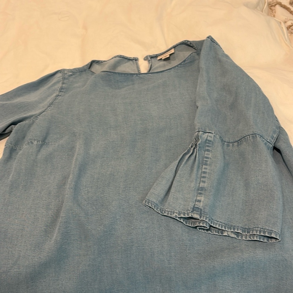Denim blouse, with 3/4 bell sleeve